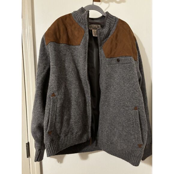 Duluth100% Shetland Wool Jacket MenXL Gray Full Zip Sweater Jacket Suede Patches - Picture 4 of 6